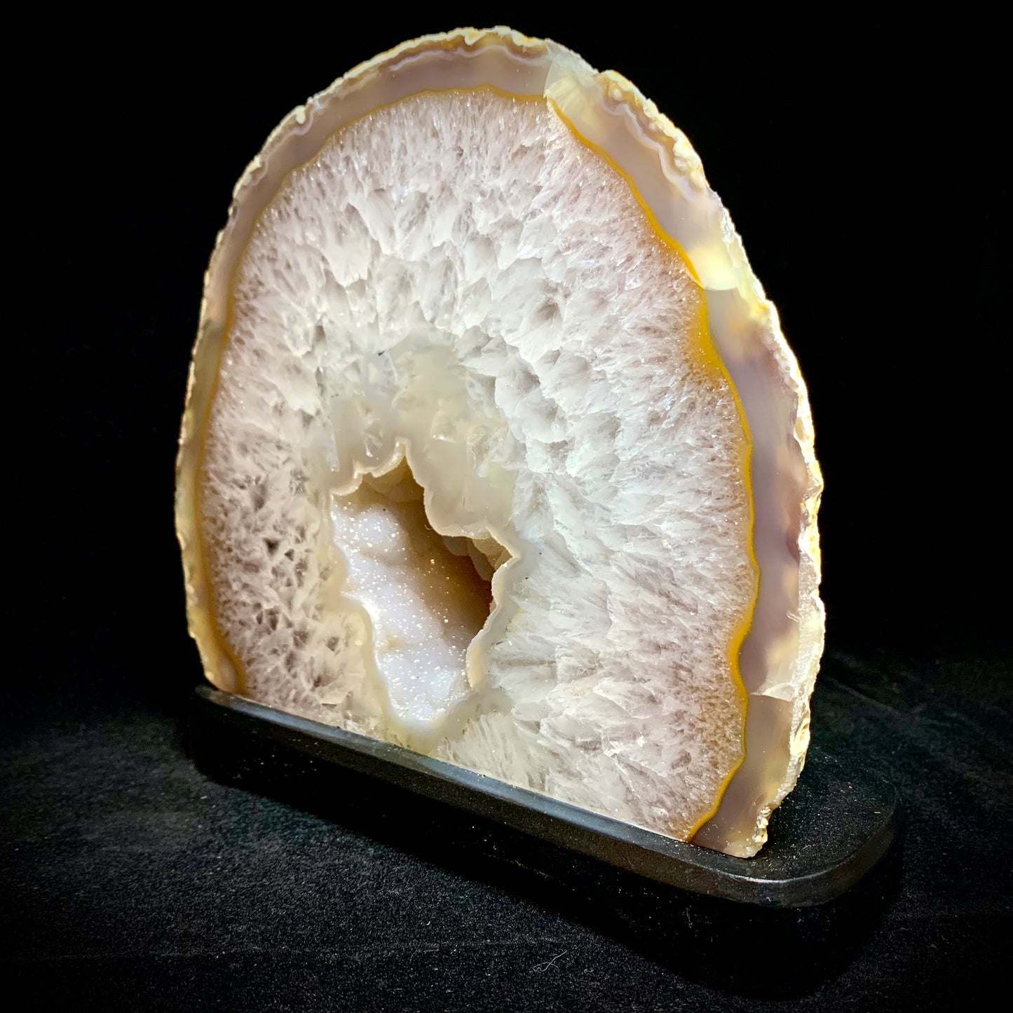 7.1" Wide Cut & Polished Brazilian Agate on Wooden Stand