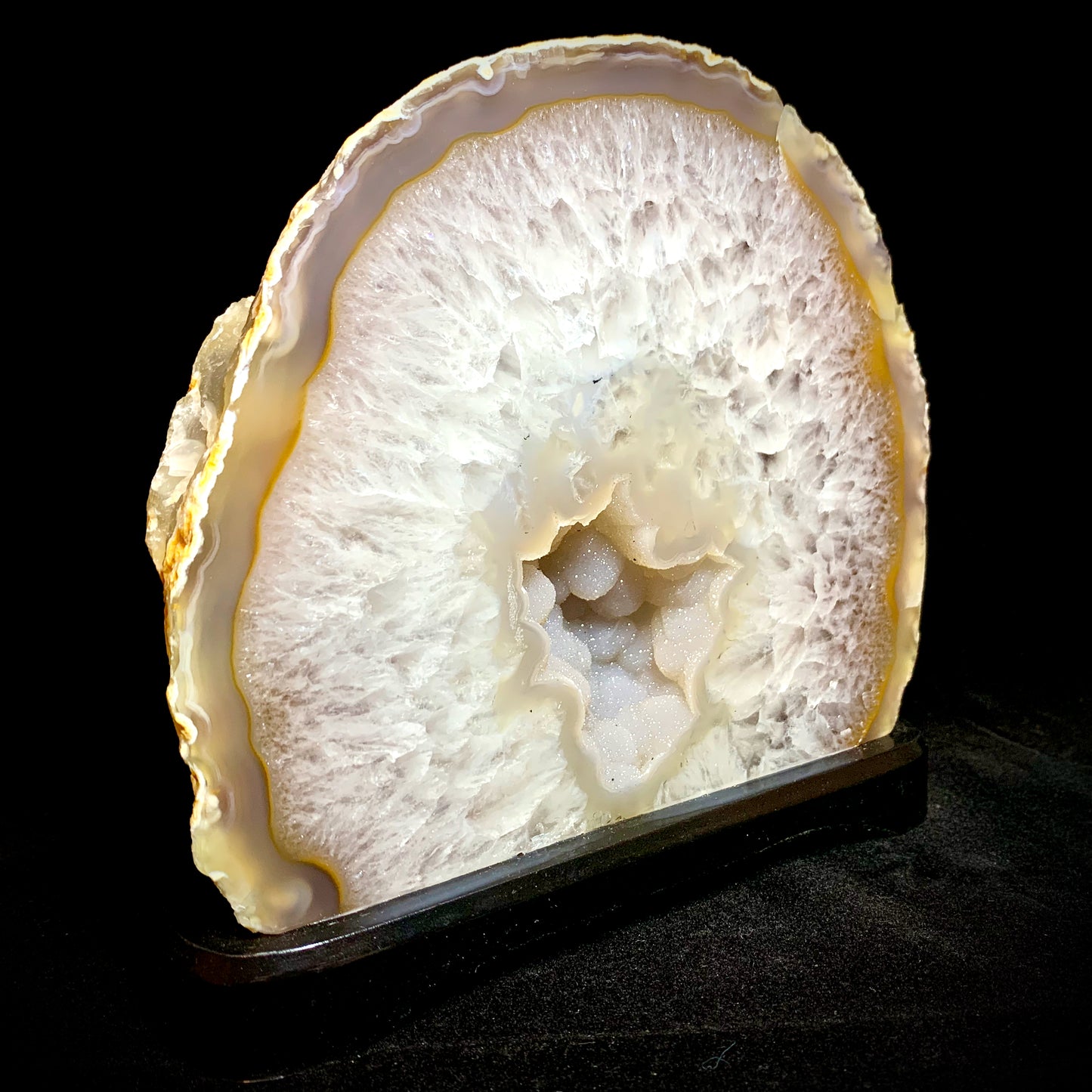 7.1" Wide Cut & Polished Brazilian Agate on Wooden Stand
