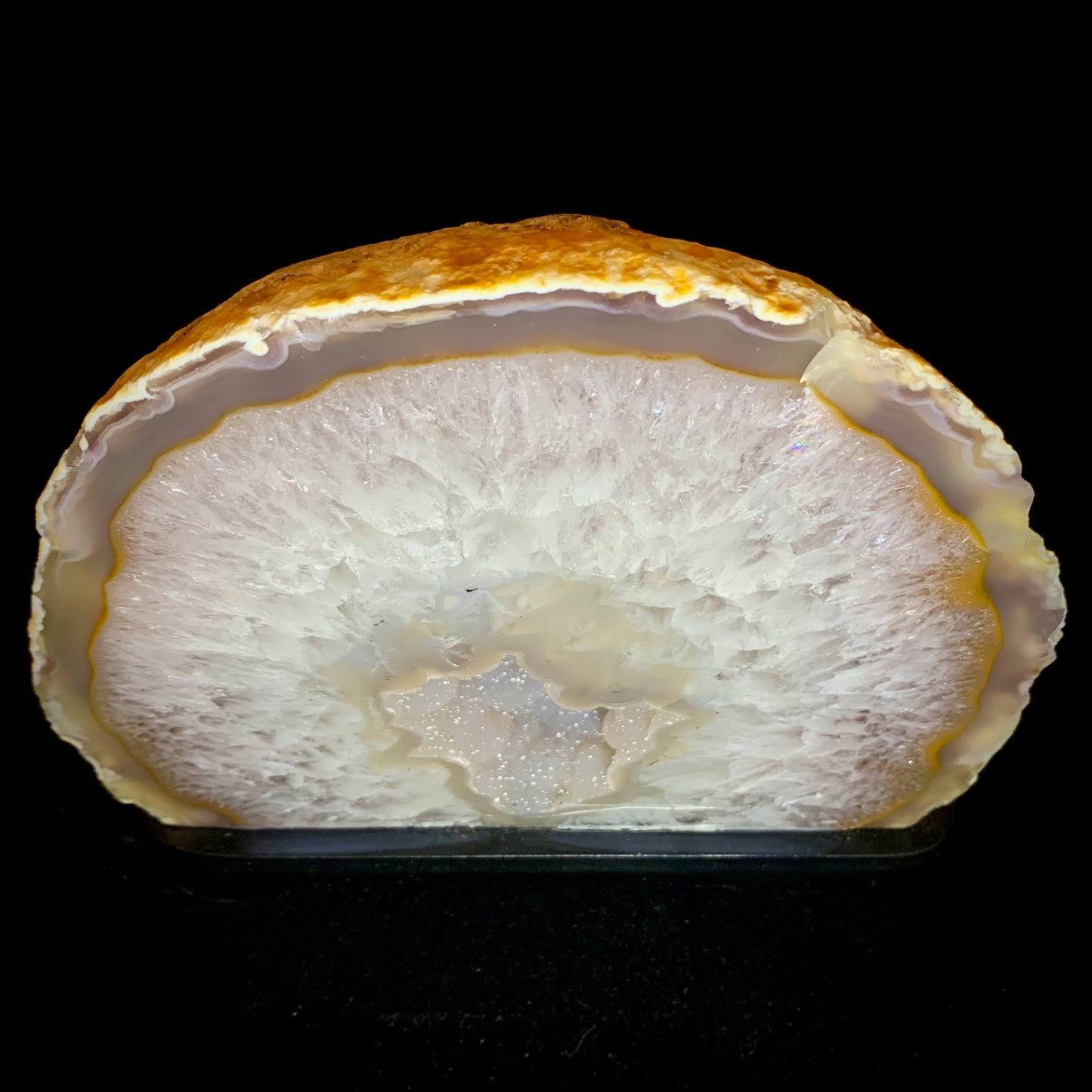 7.1" Wide Cut & Polished Brazilian Agate on Wooden Stand