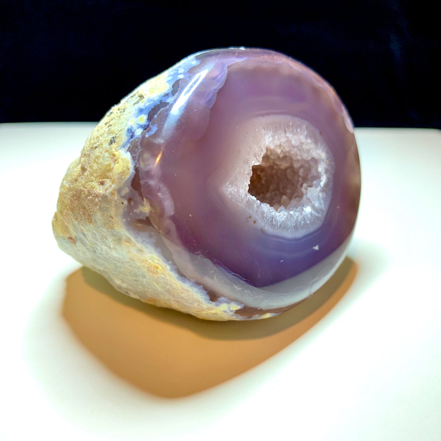 3.3" Polished Purple Brazilian Agate Geode Half