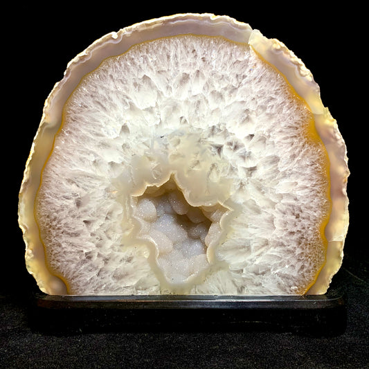 7.1" Wide Cut & Polished Brazilian Agate on Wooden Stand